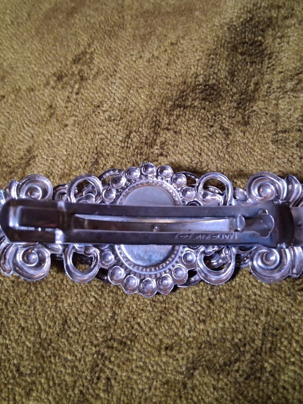 Vintage Barrette Hair Clip Silver Ornate Filligree Faux Pearl Korea 4" - Picture 6 of 13